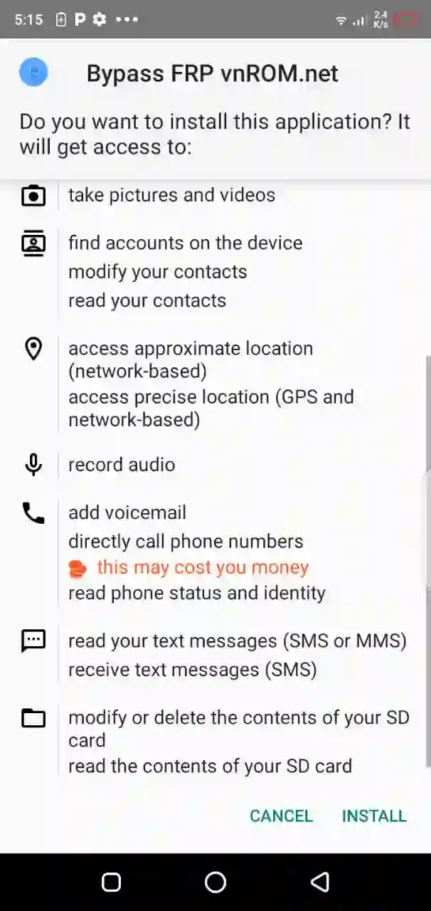 تثبيت VNROM Bypass APK على جهاز Android