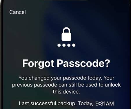 خيار Forgot Passcode لاستخدام رمز الدخول السابق على iPhone خلال 72 ساعة