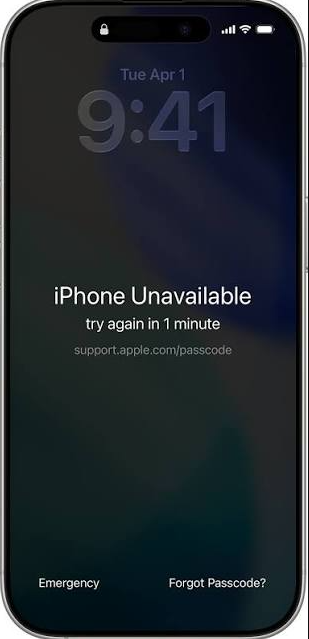خيار Forgot Passcode على شاشة iPhone Unavailable