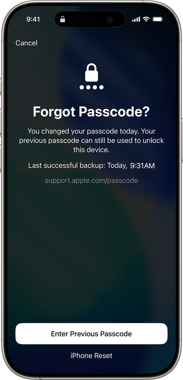 استخدام رمز الدخول السابق لفتح iPhone خلال 72 ساعة