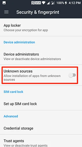 السماح بتثبيت ملفات APK من تطبيق موثوق على Android
