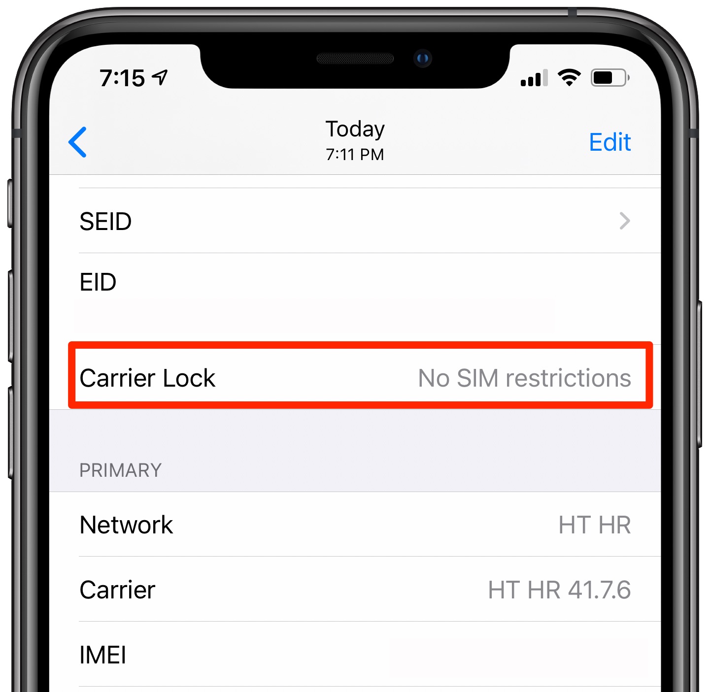 التحقق من حالة قفل شركة الاتصالات على iPhone