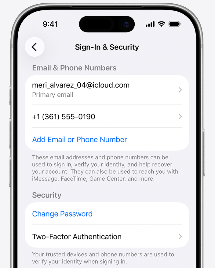 العثور على ايميل Apple Account من Sign-In & Security على iPhone