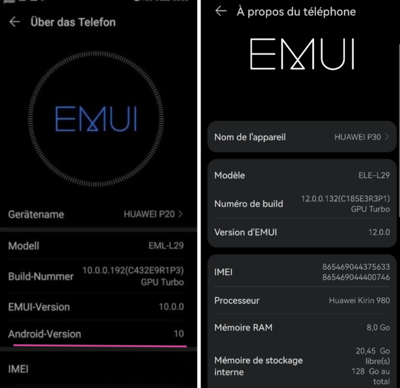 إصدار Android وEMUI على هاتف Huawei قديم قبل تجربة طرق FRP القديمة
