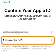 اختر Apple ID لإعادة تعيين كلمة المرور