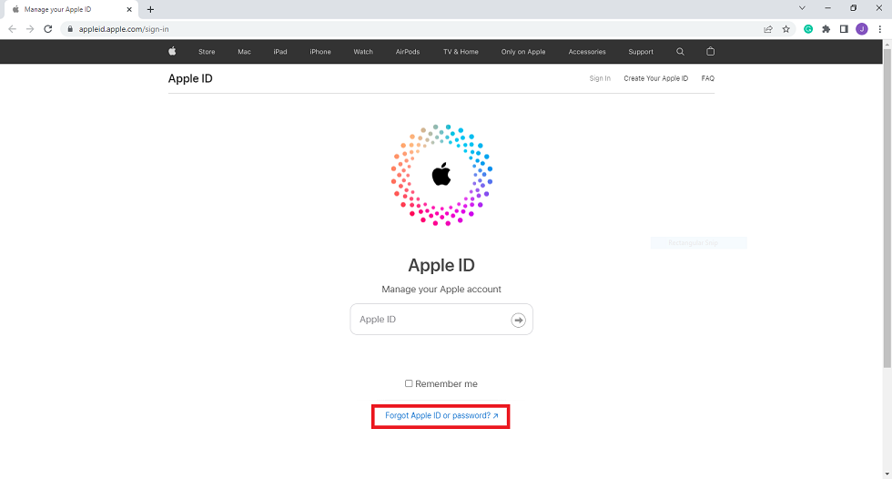 انقر فوق نسيت Apple ID أو كلمة المرور