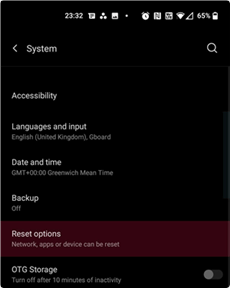 انقر على خيارات إعادة الضبط