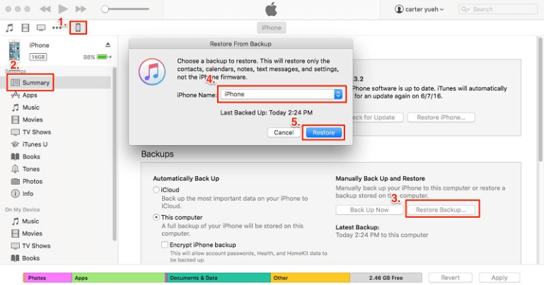  نقل الاسماء من ايفون الى ايفون باستخدام iTunes