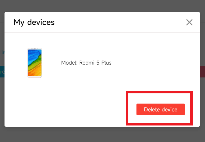حذف الجهاز في Xiaomi Cloud