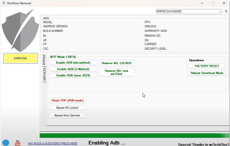تمكين وضع ADB في أداة إزالة ZeroKnox