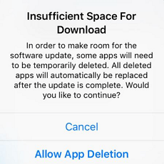 شكلة تحديث iOS - مساحة غير كافية للتنزيل