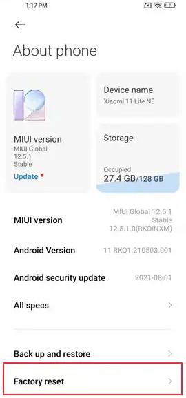 انتقل إلى الإعدادات وانقر فوق إعادة ضبط المصنع