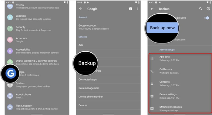 عمل نسخة احتياطية من الرسائل باستخدام Google Drive