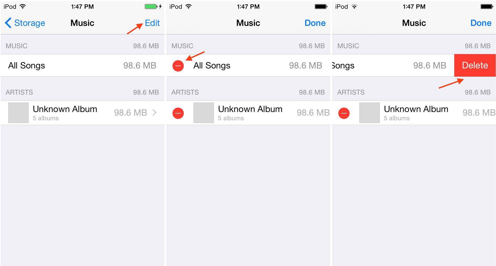 كيفية حذف جميع الأغاني من الـ iPod touch في الإعدادات
