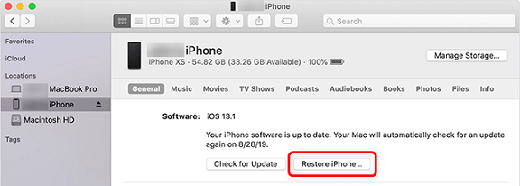 قم باستعادة iPhone باستخدام iTunes أو Finder