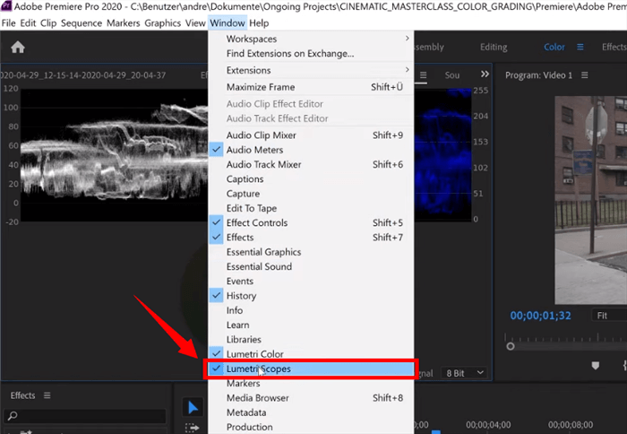 اختر Lumetri Scopes