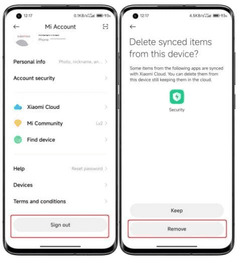 إزالة حساب Mi في الإعدادات