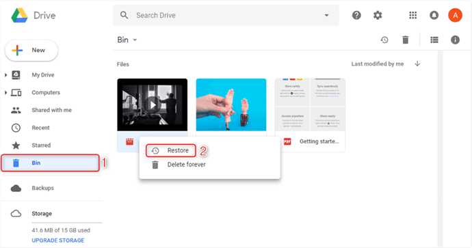 استعادة الملفات المحذوفة من Google Drive Bin