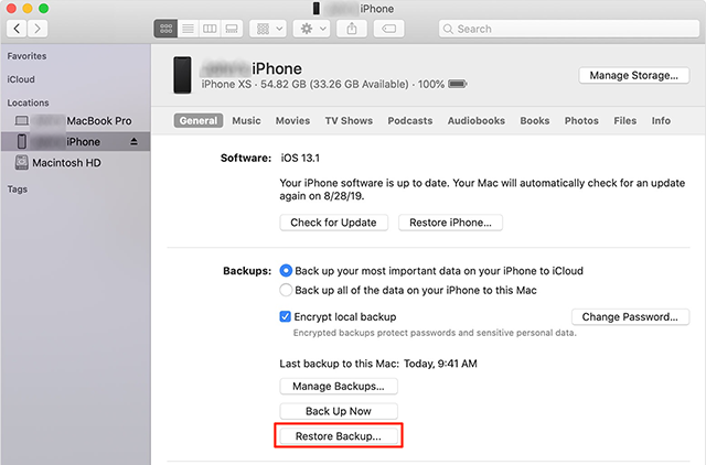 تشفير نسخة احتياطية حديثة لـ iTunes