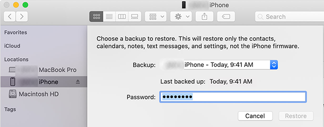 اختر نسخة iTunes الاحتياطية لاستعادتها