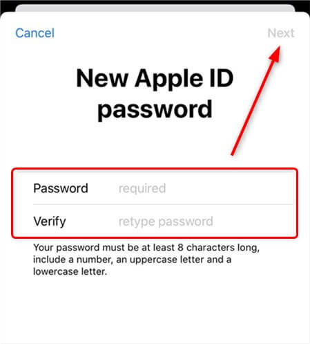 أدخل كلمة مرور Apple ID الجديدة وتحقق