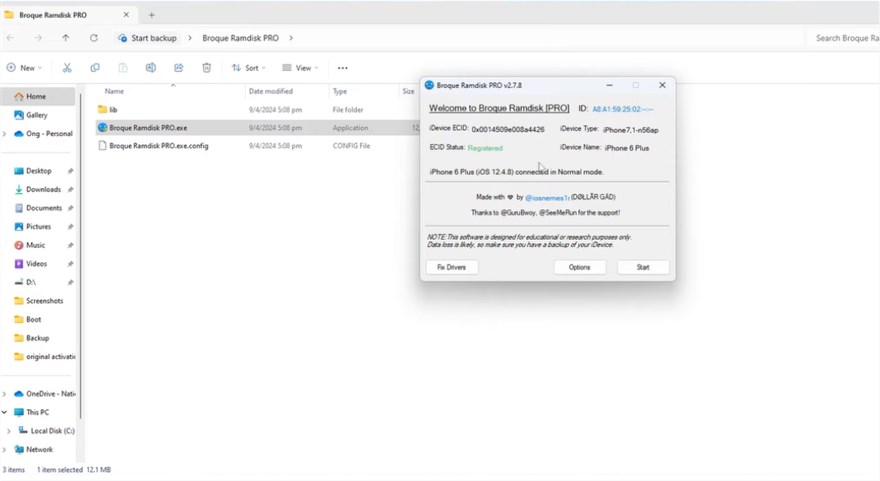 انقر فوق ابدأ لتشغيل Broque Ramdisk PRO
