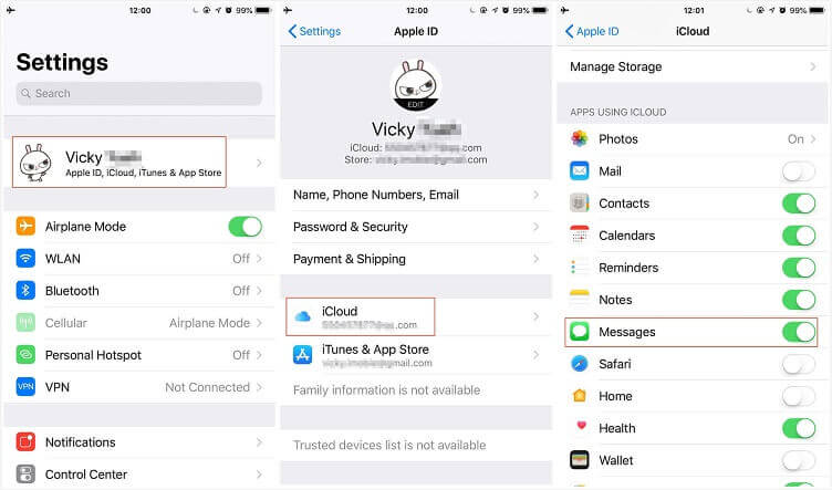مزامنة iMessages من iPhone إلى iPhone مع مزامنة iCloud