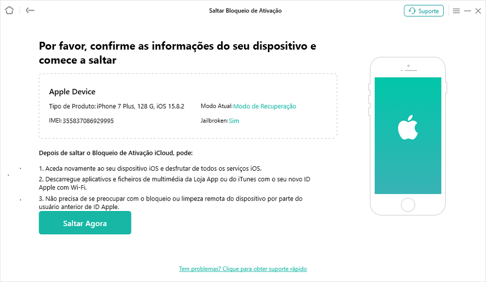 Clique em ‘Saltar Agora’ para começar a saltar