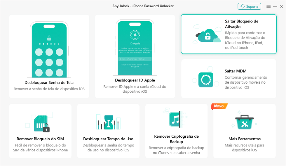 Clique em ‘Saltar Bloqueio de Ativação’ de AnyUnlock