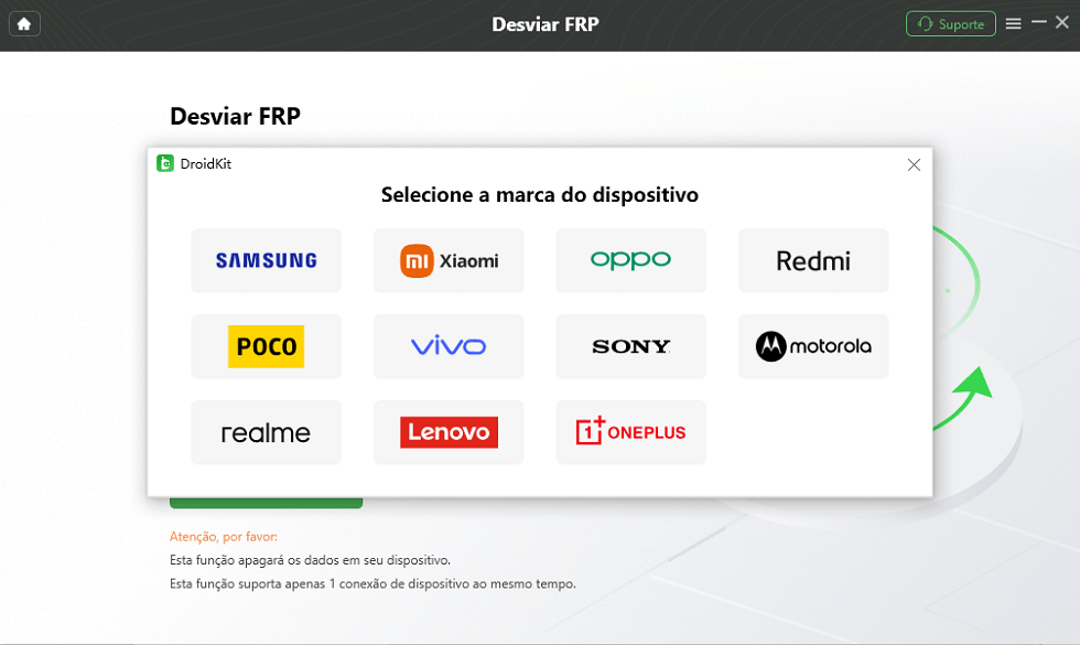 Selecione a marca do dispositivo para remover conta google