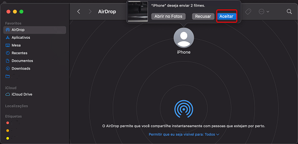 Aceitar o vídeo no Mac