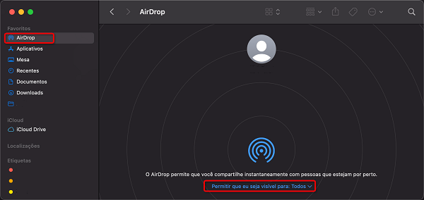 Ajustar AirDrop descoberto por todos no Mac