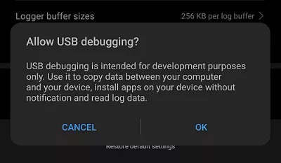 Permitir depuração USB em seu telefone