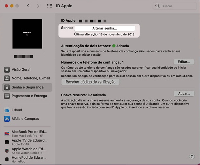 Alterar senha iCloud em Mac