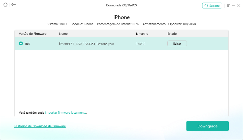 Baixe o firmware para fazer downgrade