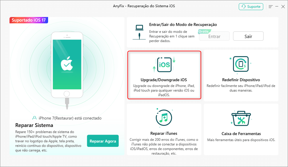 Escolha Atualizar/Downgrade iOS