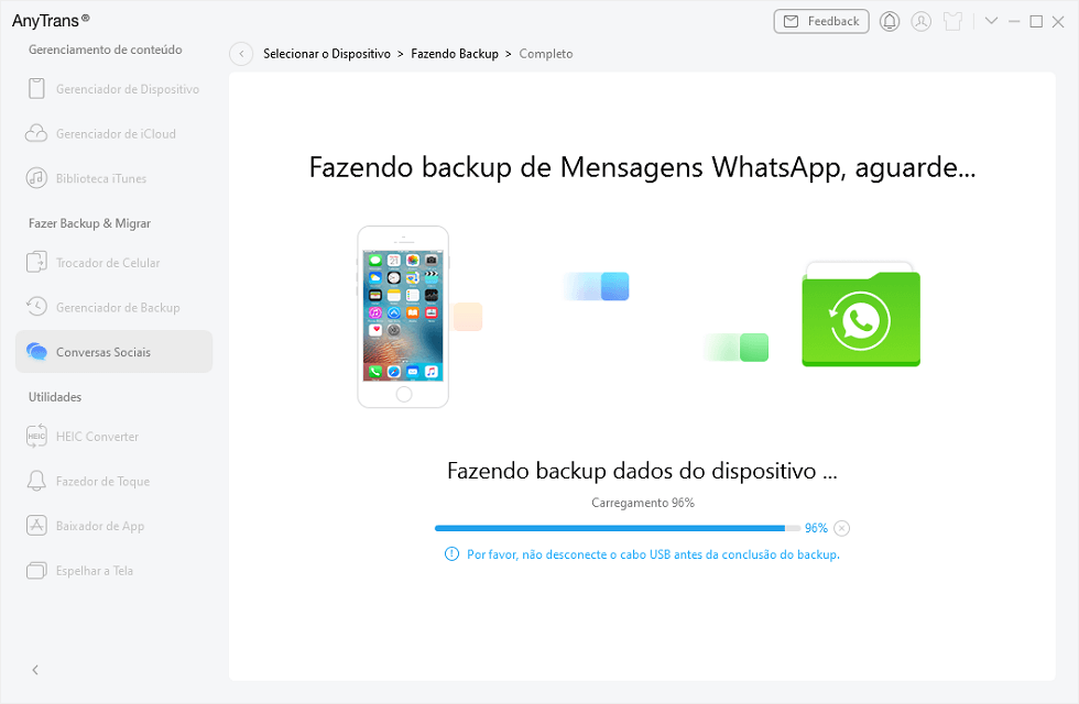 Espera a conclução de backup WhatsApp