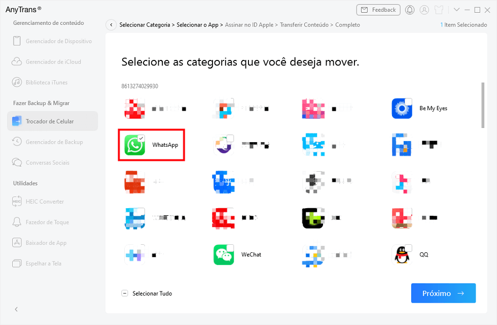 Selecionar App para Transferir