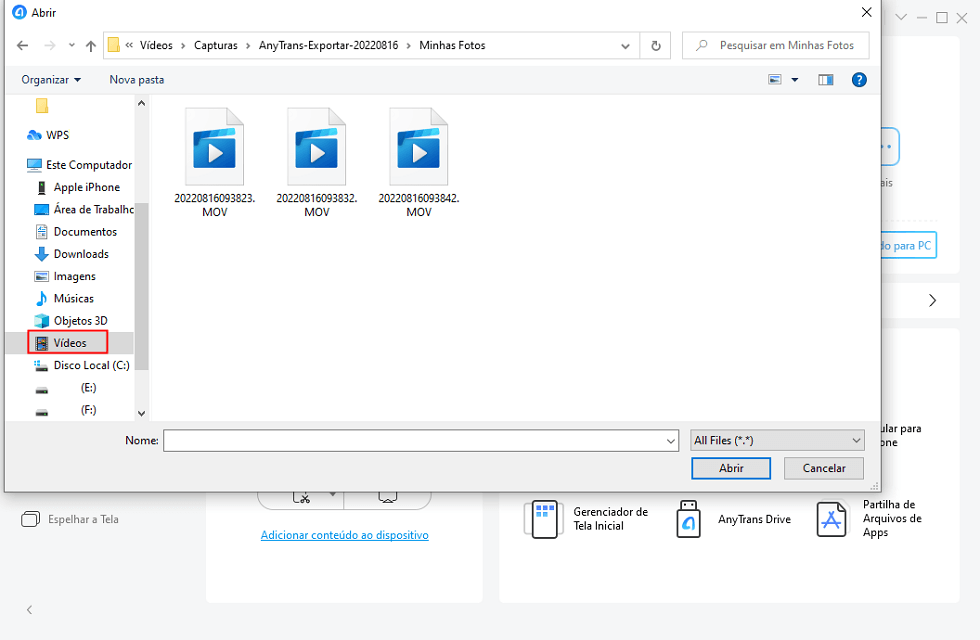 Selecionar os vídeos do PC via AnyTrans