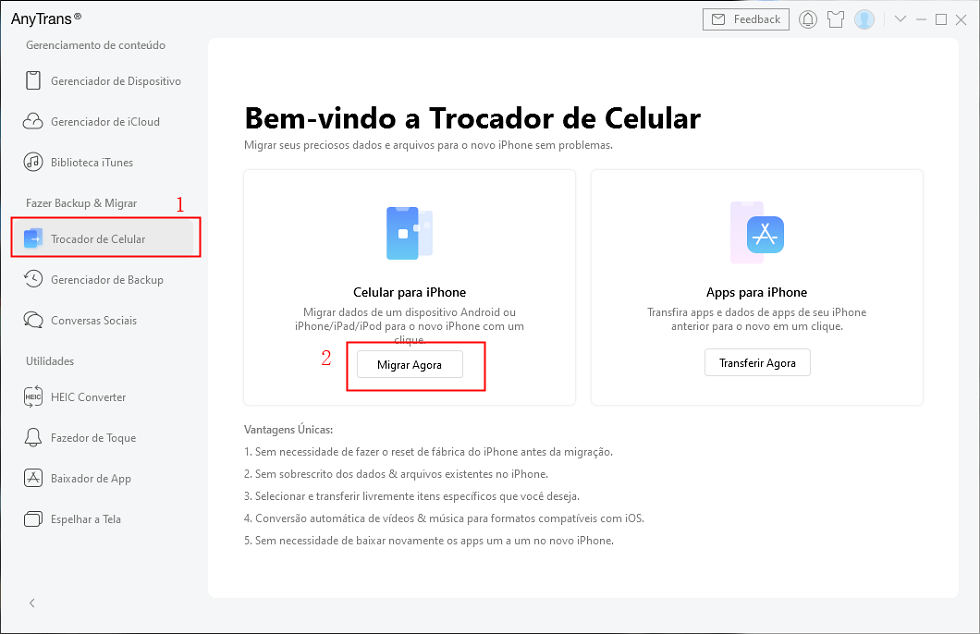 Trocador de Celular-Migrar Agora