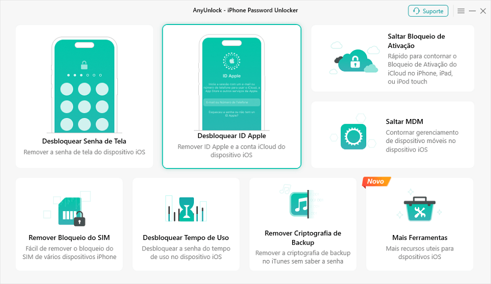 Selecionar Desbloquear ID Apple em AnyUnlock