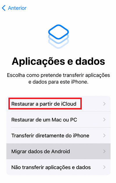 Recuperar a partir de iCloud