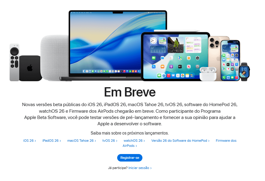 Atualização via Beta Apple