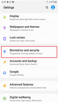 Clique em Biometria e Segurança