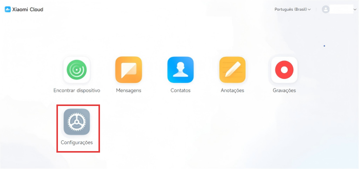 Configurações da Xiaomi Cloud