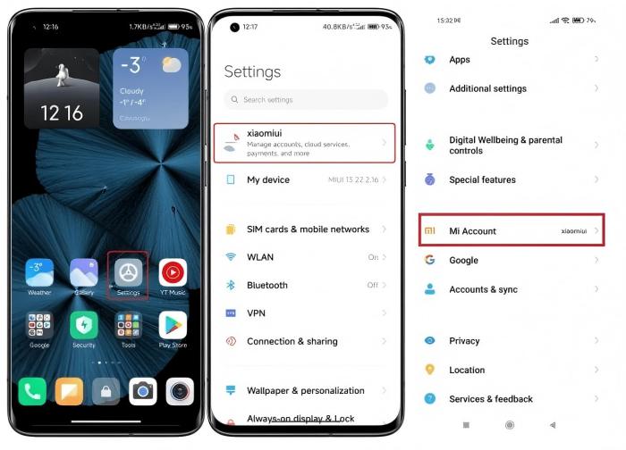 Acessar a Conta Mi de Configurações