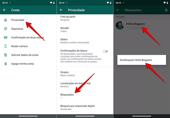 Desbloquear um contato no WhatsApp para recuperar o número 