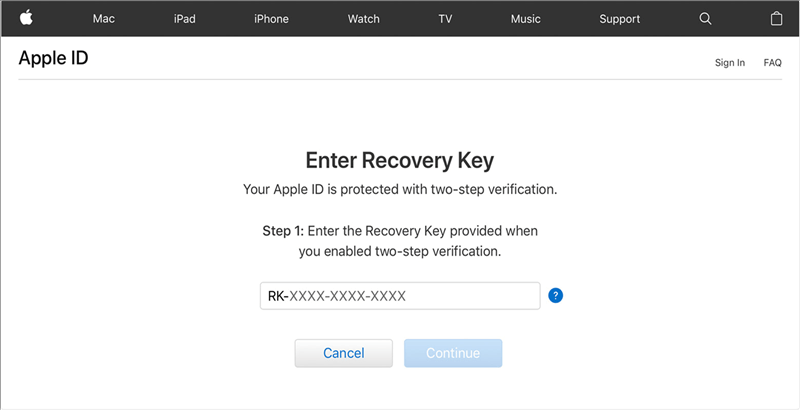Como desbloquear ID Apple via Chave de Recuperação