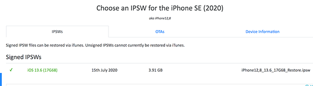 Escolha um IPSW para modelo de iPhone