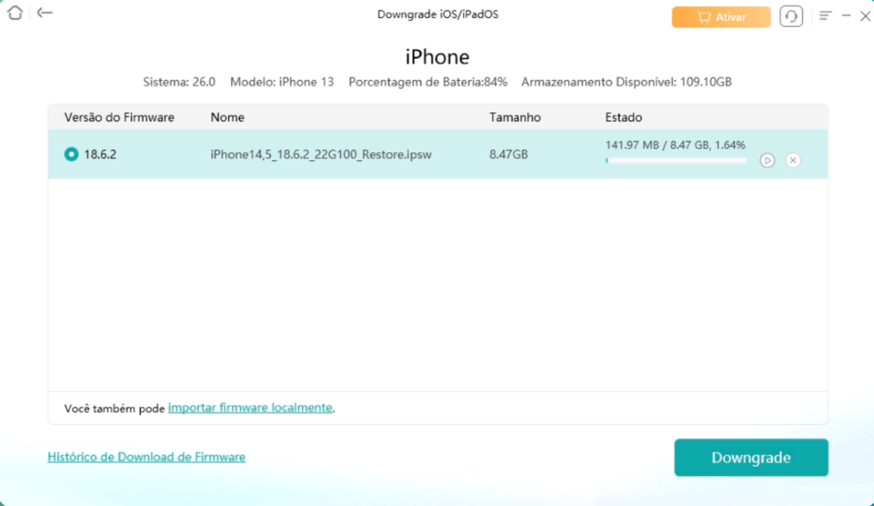 Download o Firmeware para Downgrade